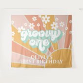 Tenture Bannière d'anniversaire Rétro Sunshine Groovy One (Devant (Horizontal))