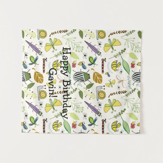 Tenture Bannière d'anniversaire Thème de bug Fête d'annive (Devant (Horizontal))