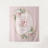 Tenture Bannière de 50e anniversaire à feuillage doré rose (Devant)