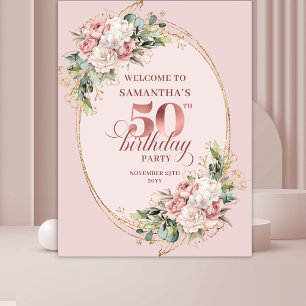 Tenture Bannière de 50e anniversaire en or rose féminin mo