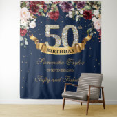 Tenture Bannière de 50e anniversaire florale rose et borde (En situation)