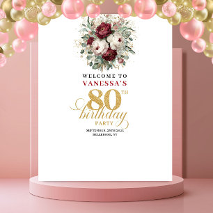 Tenture Bannière de 80e anniversaire Glam Blush Burgundy