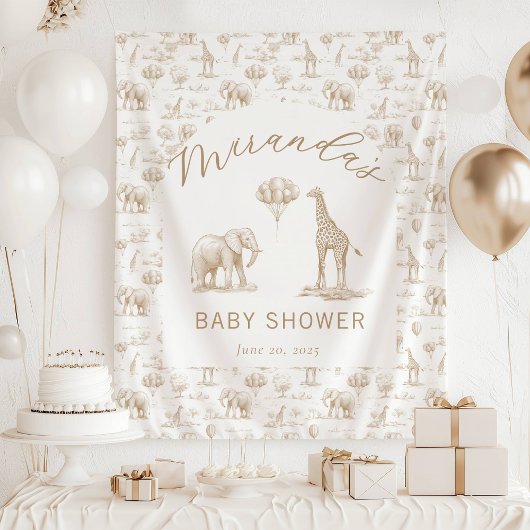 Tenture Bannière de Baby Shower beige Safari Toile