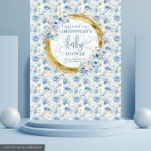 Tenture Bannière de Baby Shower Charmante Fleurie Bleu Pou