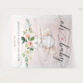 Tenture Bannière de Baby Shower Éléphant Rose pour toile d (Devant (Horizontal))