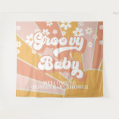 Tenture Bannière de Baby Shower Groovy Baby Retro Sunshine (Devant (Horizontal))