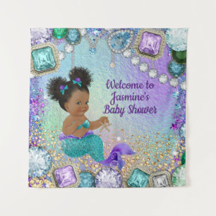 Tenture Bannière de Baby Shower Sirène Afro Jewel