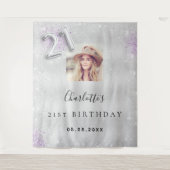 Tenture Bannière de bienvenue argent et violet pour un 21e (Devant)