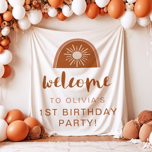 Tenture Bannière de bienvenue d'anniversaire Boho Terracot