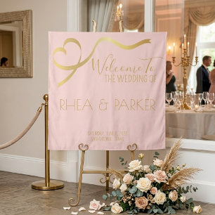 Tenture Bannière de bienvenue de mariage ruban rose et or
