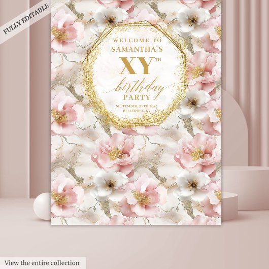 Tenture Bannière de célébration d'anniversaire florale ros