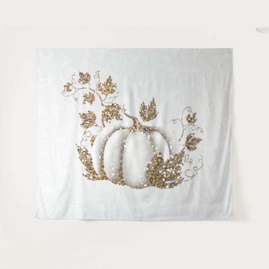 Tenture Bannière de conte de fées citrouille blanche dorée (Devant (Horizontal))