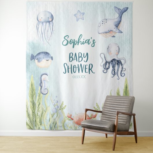 Tenture Bannière de décoration pour Baby Shower Sous l'océ (En situation)