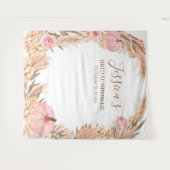 Tenture Bannière de douche nuptiale Tapiz Boho Pampas Rose (Devant (Horizontal))