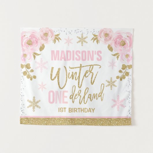 Tenture Bannière de fête d'anniversaire 1ère année Rose ON (Devant (Horizontal))