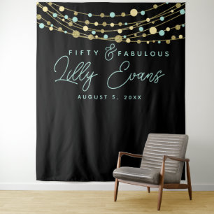 Tenture bannière de fête d'anniversaire étape turquoise et