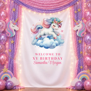 Tenture Bannière de fête de licorne rose scintillante jour