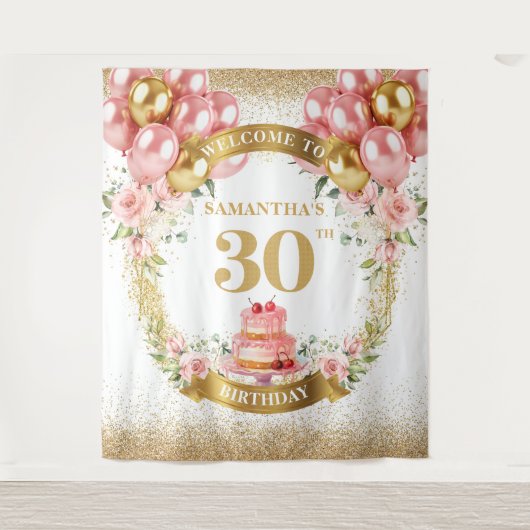 Tenture Bannière de fête en doré rose pour 30 ans d'annive (Devant)