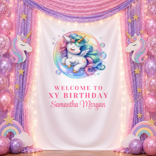Tenture Bannière de Fête Pastel de Licorne Magique Colorée