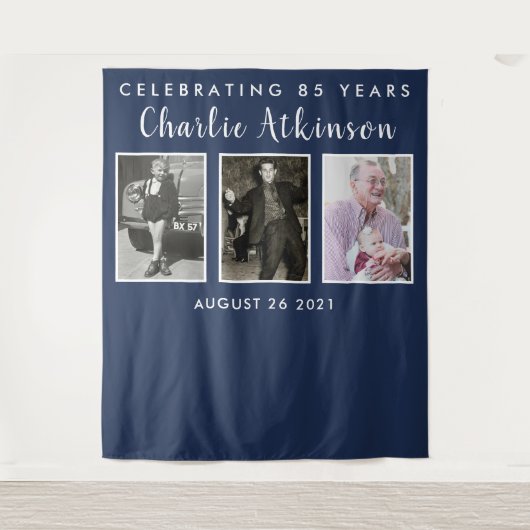 Tenture bannière de fond de collage photo pour 85e anniver (Devant)