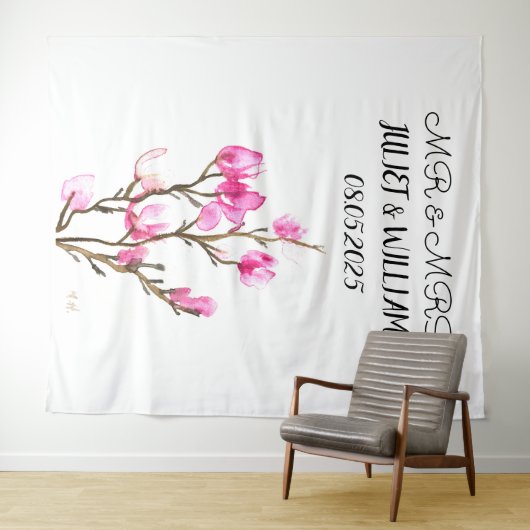 Tenture Bannière de fond de fond M. & Mme Mariage Script c (En situation (horizontale))