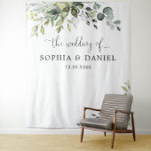Tenture Bannière de fond de mariage à l'eucalyptus (En situation)