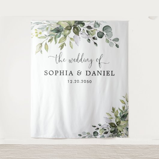 Tenture Bannière de fond de mariage à l'eucalyptus (Devant)
