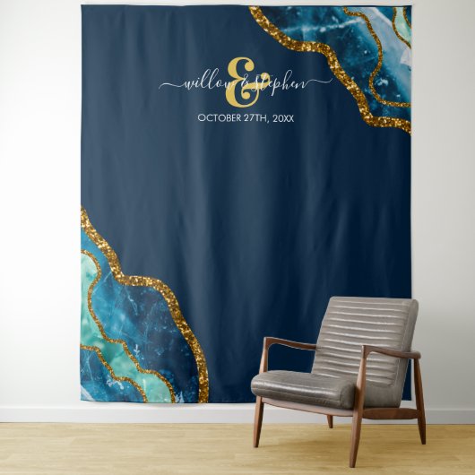 Tenture Bannière de fond de mariage en géode d'agate Blue  (En situation)