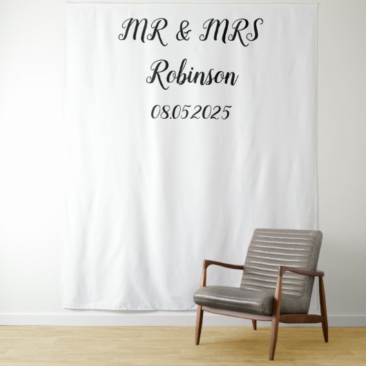 Tenture Bannière de fond de mariage M. et Mme. Texte Class (En situation)