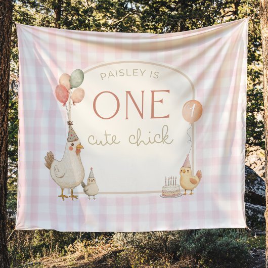 Tenture Bannière de fond pour anniversaire One Cute Chick 