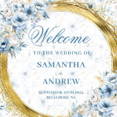 Tenture Bannière de mariage dorée bleu clair bohème de rêv