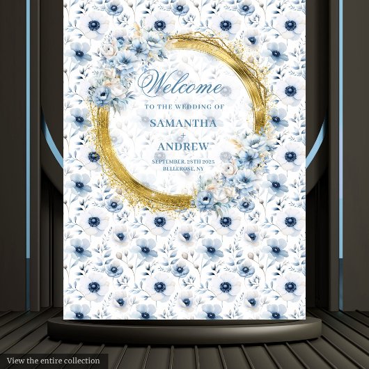 Tenture Bannière de mariage dorée bleu clair bohème de rêv