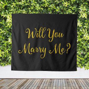 Tenture Bannière de proposition de mariage en or noir Veux