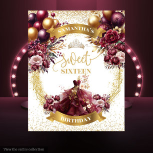 Tenture Bannière de Sweet sixteen or de Bourgogne avec bal