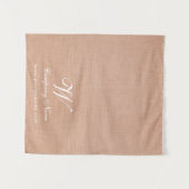 Tenture Bannière de table de travail en lin pêche Script (Devant (Horizontal))