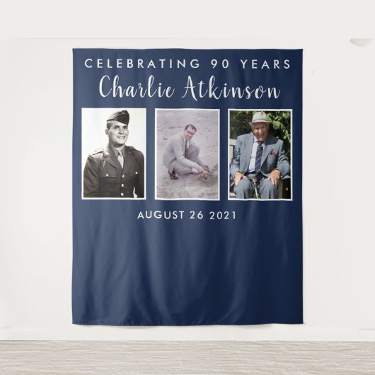 Tenture bannière de toile de fond de collage photo 90e ann (Devant)