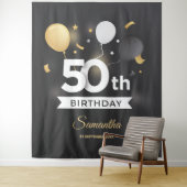 Tenture Bannière de toile de fond de fête noire et dorée (En situation)