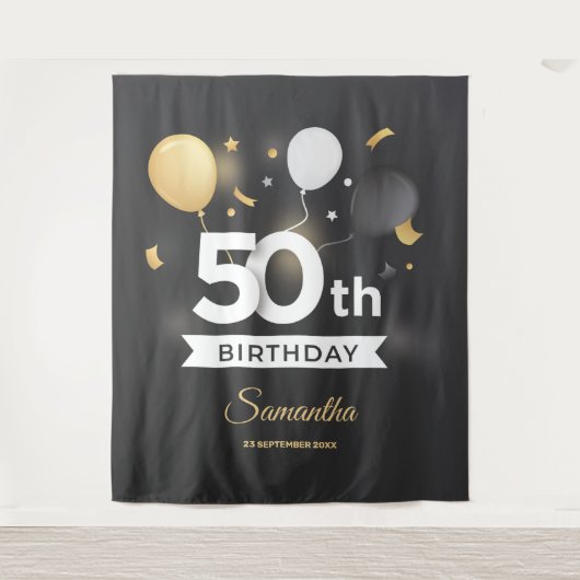 Tenture Bannière de toile de fond de fête noire et dorée (Devant)