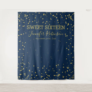 Tenture Bannière de toile de fond Or et Navy Sweet 16 Pail
