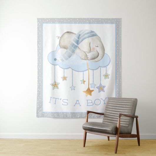 Tenture Bannière de toile de fond pour Baby Shower d'éléph (En situation)