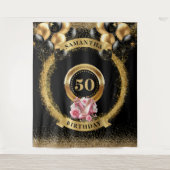 Tenture Bannière en noir glam avec talons hauts roses (Devant)