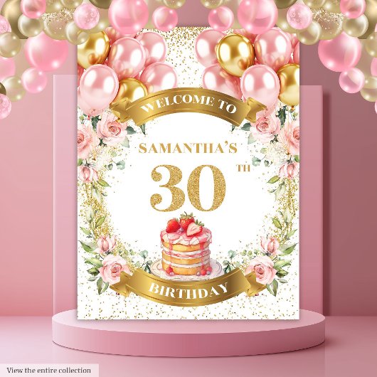 Tenture Bannière en or blush de charme 30e anniversaire