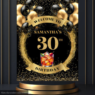 Tenture Bannière en or noir 30e anniversaire sophistiquée