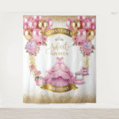 Tenture Bannière en Sweet sixteen rose étincelle en or ros (Devant)