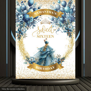 Tenture Bannière étincelante sweet sixteen bleu or