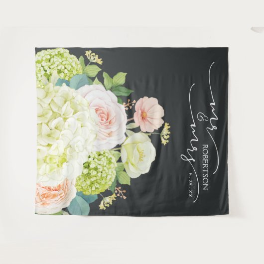 Tenture Bannière florale de fond de mariage de M. et Mme (Devant (Horizontal))