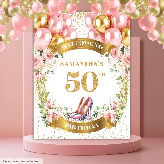 Tenture Bannière Luxe 50e Anniversaire Boho Rose Boho