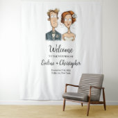 Tenture Bannière mariage Aquarelle Nouveaux mariés Quirky  (En situation)