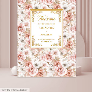 Tenture Bannière mariage en ivoire blush or aquarelle