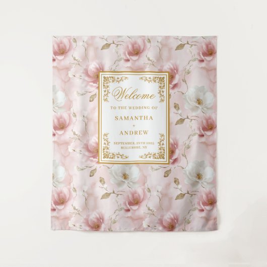 Tenture Bannière mariage en ivoire rose poussiéreux chic (Devant)